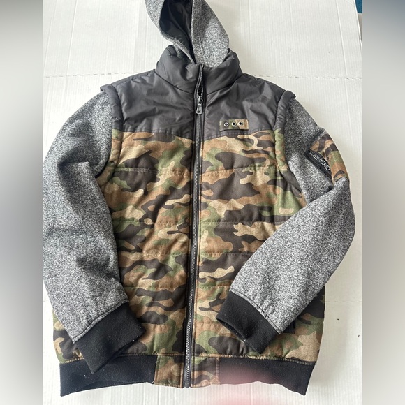 Camouflage and Gray Hooded Jacket Hard‎ Edge XL Men’s Comfort And Style - Picture 2 of 9